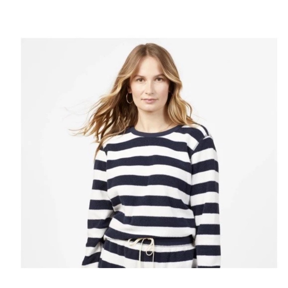 OUTERKNOWN Hightide Crew Sweatshirt in Blue Stripped Terry Cloth Women’s Small